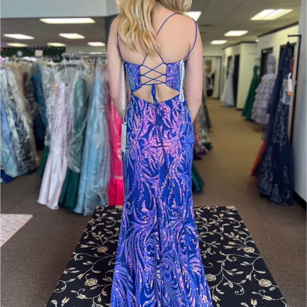 Ellie Wilde Purple Backless Tie Front Gown